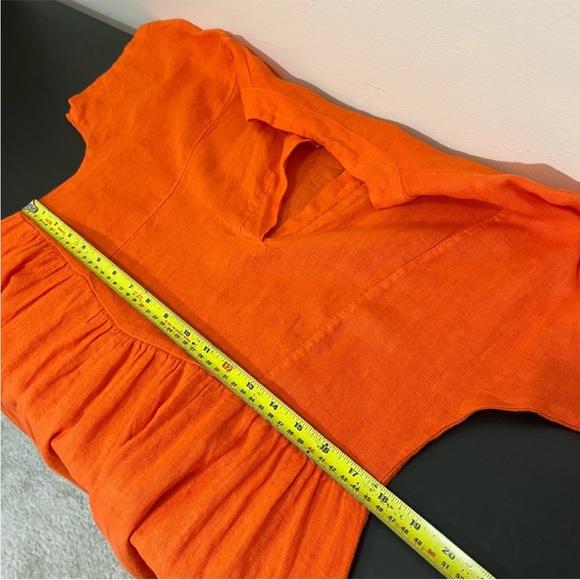 Vanessa Zani Orange Linen Midi Dress | Split Neck Short Sleeves | Made in Italy - Picture 9 of 11